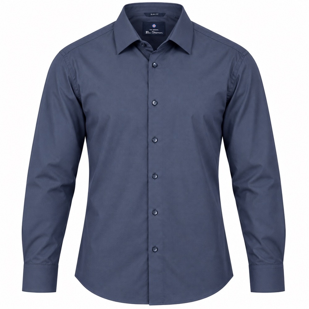 Ben Sherman Slim Fit All Way Stretch Button Down Shirt Blue L 16.5 34/35